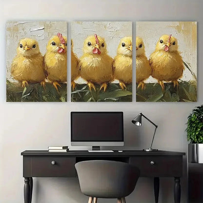 3pcs Vibrant Chick Farm Animals Bird Metal Print Ready to Hang Art - Bella Home Decor