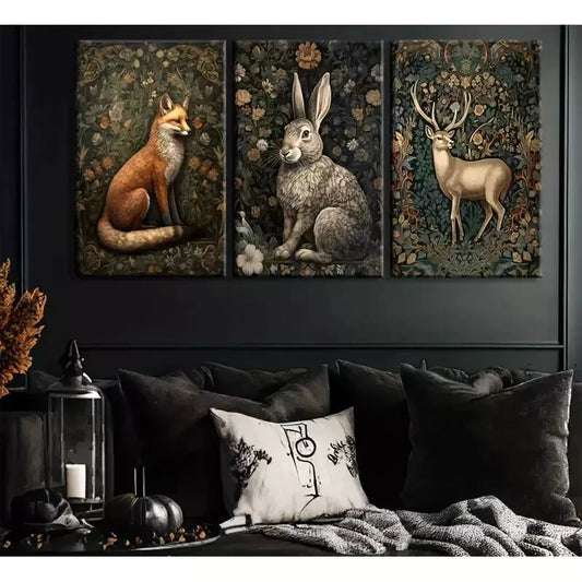 3pcs William Morris Animal Canvas Wall Art Set Canvas Framed 50x70cm - High Quality Print 100% Australian Made Wall Canvas Ready to Hang