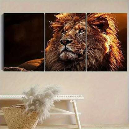 3pcs Majestic Lion Portrait Photography Wall Art Set Canvas Framed 60x90cm - High Quality Print 100% Australian Made Wall Canvas Ready to Hang