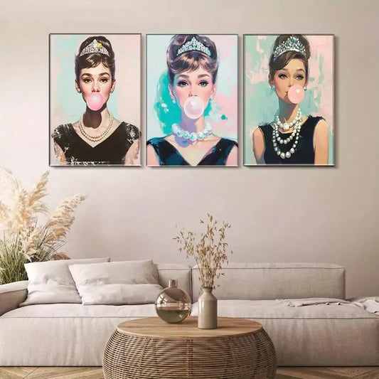 3pcs Pop - Art Bubblegum Triptych Wall Art Set Canvas Framed 40x60cm - High Quality Print 100% Australian Made Wall Canvas Ready to Hang