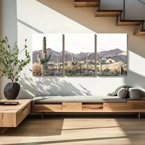 3pcs Desert Art Painting Mountains & Cacti Wall Art Canvas Unframed - High Quality Print 100% Australian Made Wall Canvas - Bella Home Decor