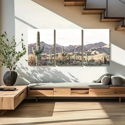 3pcs Desert Art Painting Mountains & Cacti Wall Art Canvas Unframed - High Quality Print 100% Australian Made Wall Canvas - Bella Home Decor