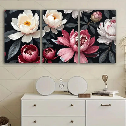 3pcs Vibrant Floral Peonies Painting Wall Art Set Canvas Framed 60x90cm - High Quality Print 100% Australian Made Wall Canvas Ready to Hang
