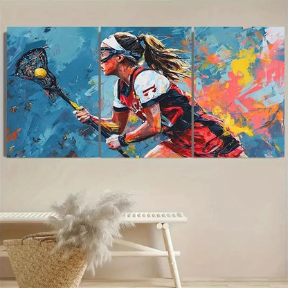 3pcs Victory Lacrosse Player Sport Gift Art Wall Art Set Canvas Framed 50x70cm - High Quality Print 100% Australian Made Wall Canvas Ready to Hang