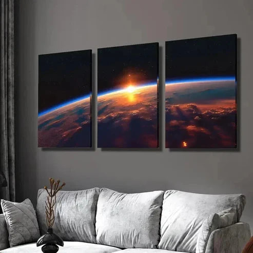 3pcs View of Sunrise on earth from the Space Wall Art Set Canvas Unframed - High Quality Print 100% Australian Made Wall Canvas