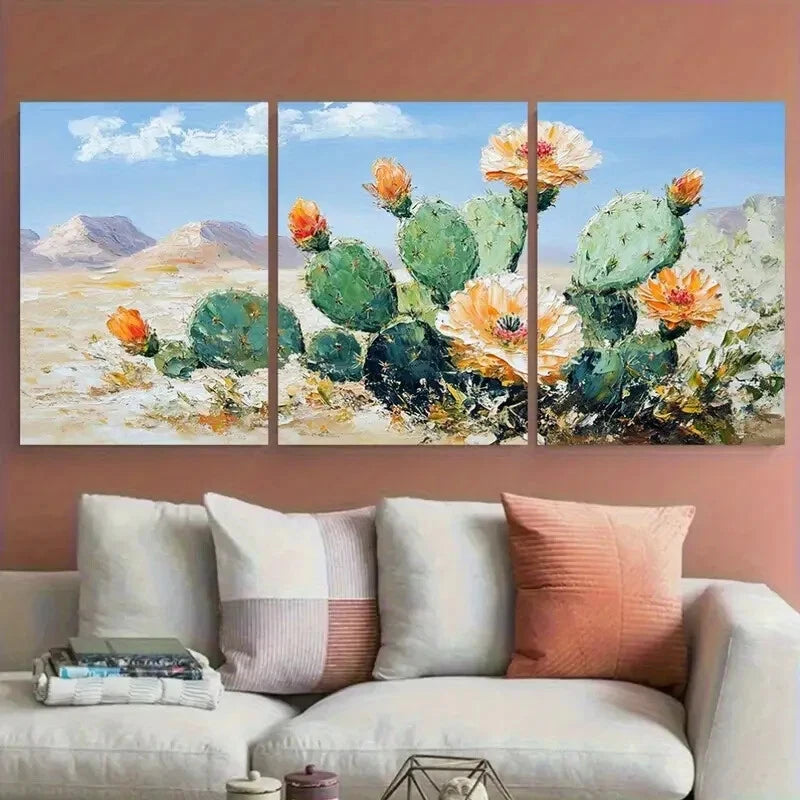3pcs Serene Cactus Flowers in Desert Metal Print Ready to Hang Art - Bella Home Decor
