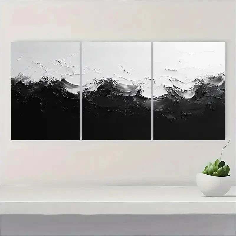 3pcs Black And White Abstract Art Painting Metal Print Ready to Hang Art