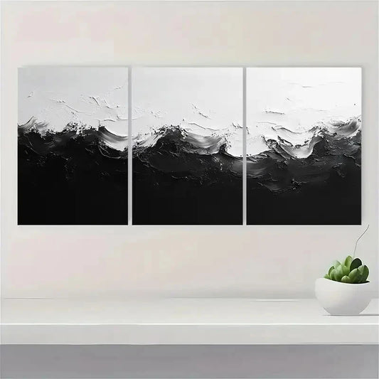3pcs Black And White Abstract Art Painting Metal Print Ready to Hang Art