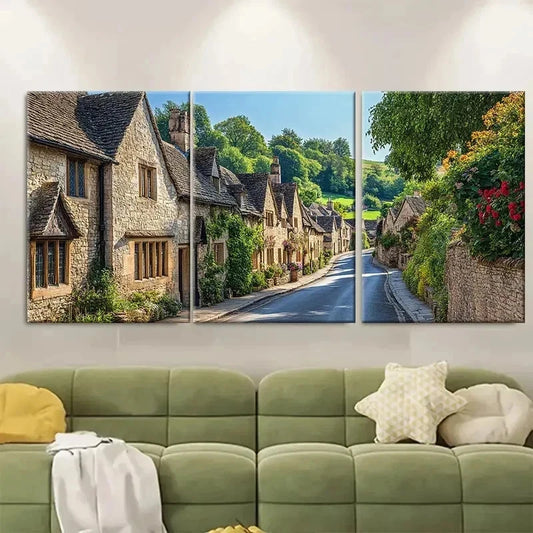 3pcs Cotswold Village Castle Combe ER Wall Art Set Canvas Framed 50x70cm - High Quality Print 100% Australian Made Wall Canvas Ready to Hang