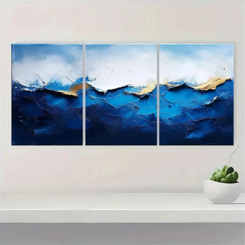 3pcs Blue Texture Abstract Minimalist Painting Metal Print Ready to Hang Art - Bella Home Decor