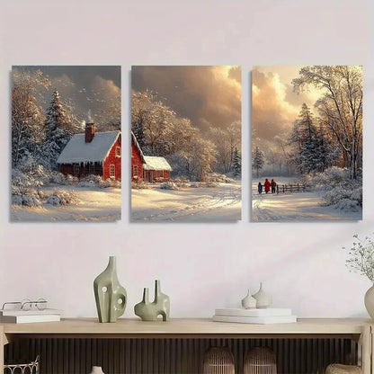 3pcs Winter Family Gathering Outside Farmhouse Metal Print Ready to Hang Art - Bella Home Decor