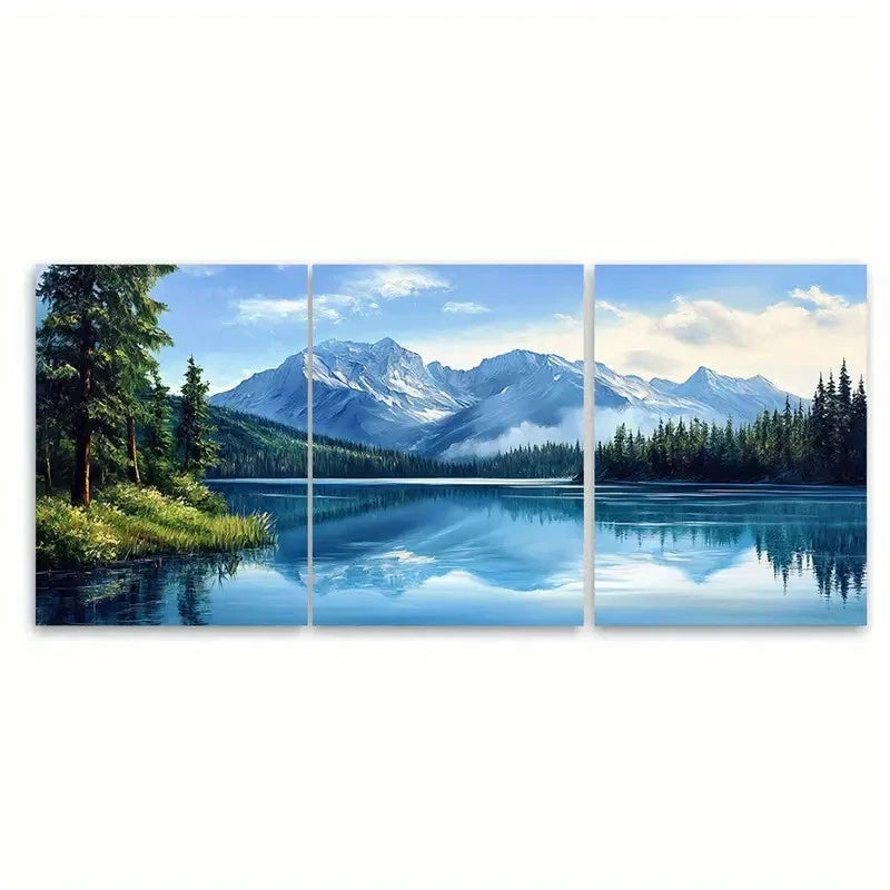 3pcs Crystal Lake Blue Mountain Nature Landscape Wall Art Set Canvas Framed 40x60cm - High Quality Print 100% Australian Made Wall Canvas Ready to Hang - Bella Home Decor