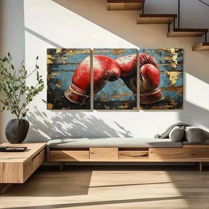 3pcs Boxing Gloves Retro Competitive Wall Art Set Canvas Framed 50x70cm - High Quality Print 100% Australian Made Wall Canvas Ready to Hang - Bella Home Decor