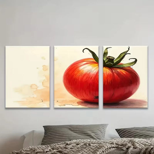3pcs Abstract Fruit Still Life Red Tomato Metal Print Ready to Hang Art