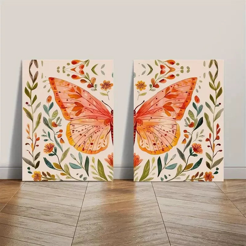 2pcs Butterfly And Flower Combination, Butterfly Canvas Framed 50x75cm - High Quality Print 100% Australian Made Wall Canvas Ready to Hang - Bella Home Decor
