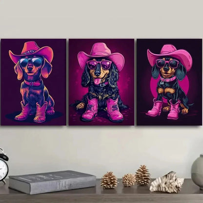3pcs Cute Dachshund Puppy Metal Print Ready to Hang Art - Bella Home Decor