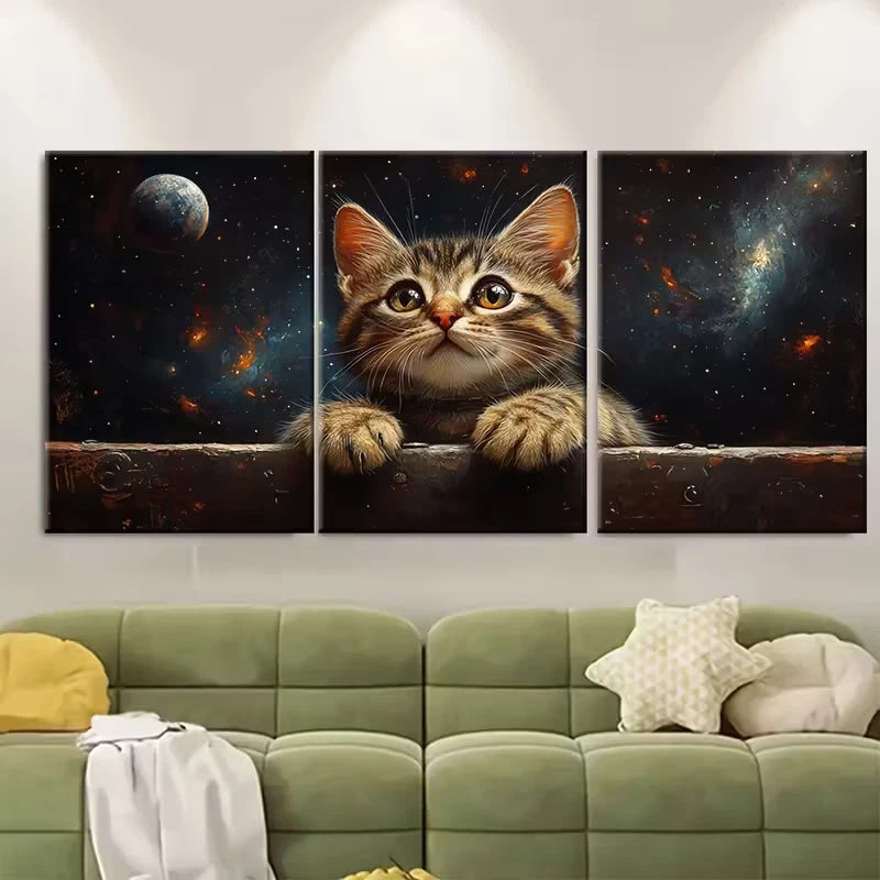 3pcs Cosmic Tabby Kitten Astronaut Metal Print Ready to Hang Art - Bella Home Decor