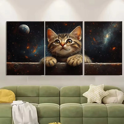3pcs Cosmic Tabby Kitten Astronaut Metal Print Ready to Hang Art - Bella Home Decor