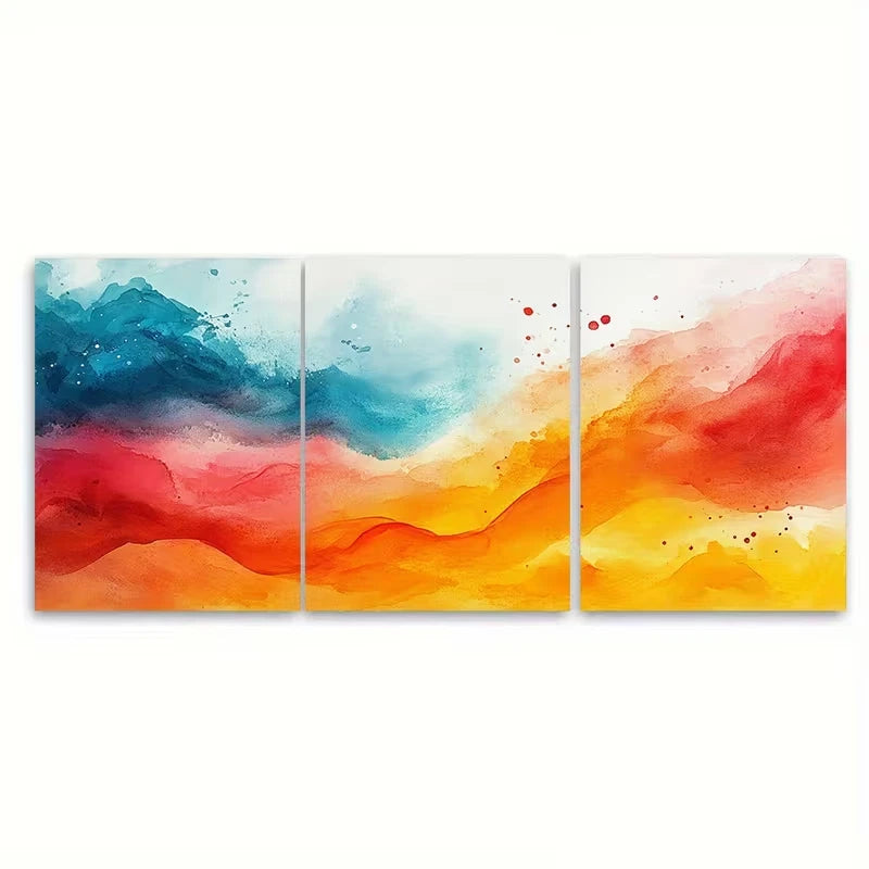 3pcs Vibrant Abstract Watercolor Metal Print Ready to Hang Art
