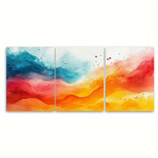 3pcs Vibrant Abstract Watercolor Metal Print Ready to Hang Art