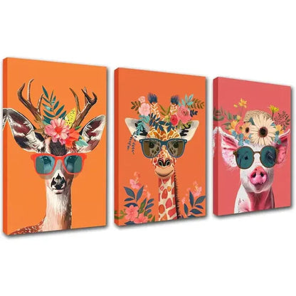 3pcs Colorful Flowers Animals Art Wall Art Canvas Unframed - High Quality Print 100% Australian Made Wall Canvas - Bella Home Decor