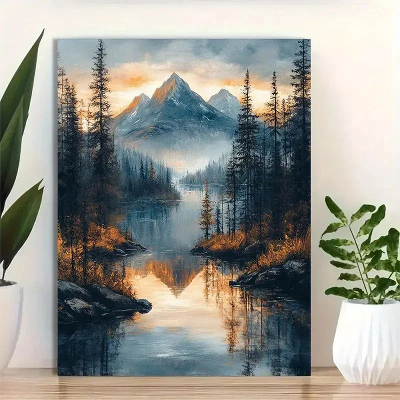 Beautiful Majestic Mountain Landscape Painting 40x60cm Metal Print Ready to Hang