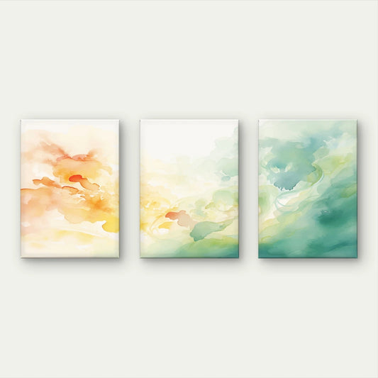 3pcs Minimalist Orange & Blue Watercolour Wall Art Set Canvas Framed 50x70cm - High Quality Print 100% Australian Made Wall Canvas Ready to Hang