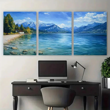 3pcs Lake Annecy Travel Illustration Wall Art Canvas Unframed - High Quality Print 100% Australian Made Wall Canvas