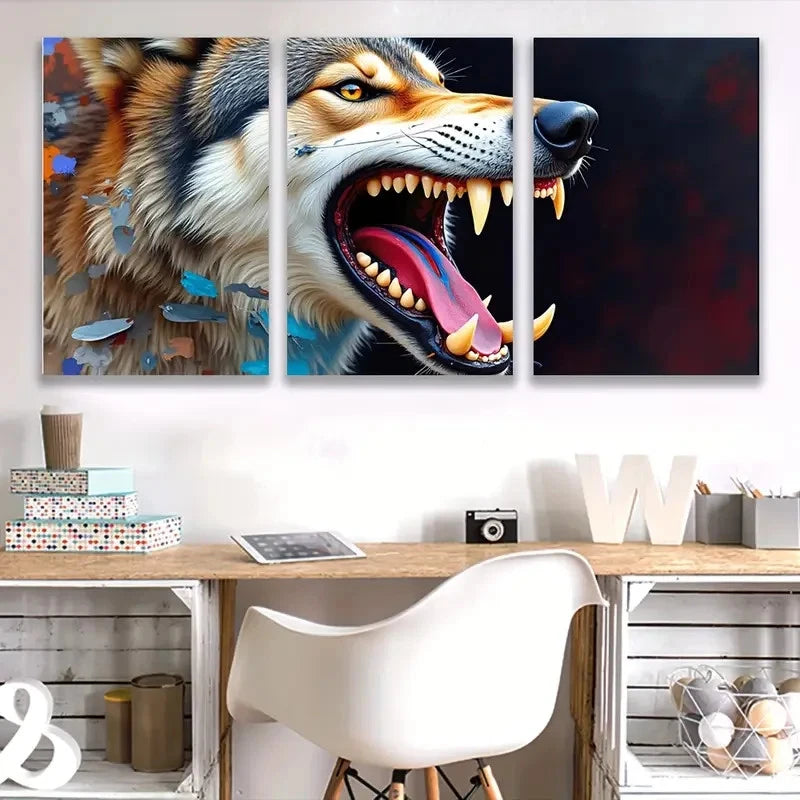 3pcs Fierce Wolf Color Wall Decor H  Wall Art Set Canvas Framed 60x90cm - High Quality Print 100% Australian Made Wall Canvas Ready to Hang