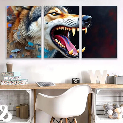 3pcs Fierce Wolf Color Wall Decor H  Wall Art Set Canvas Framed 60x90cm - High Quality Print 100% Australian Made Wall Canvas Ready to Hang