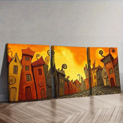 3pcs Buildings in The City Strange Background Wall Art Canvas Unframed - High Quality Print 100% Australian Made Wall Canvas - Bella Home Decor