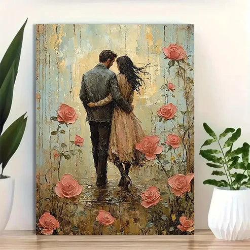 Beautiful Romantic Couple Embrace With Blooming 60x90cm Metal Print Ready to Hang
