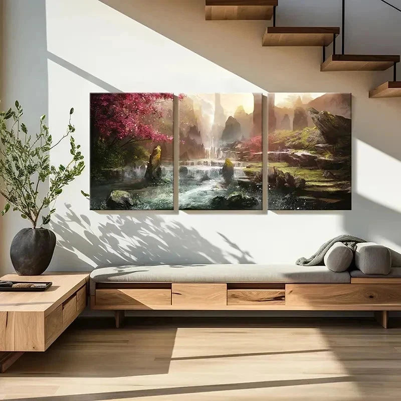 3pcs Forest Spectacular Waterfall Vintage Wall Art Set Canvas Framed 40x60cm - High Quality Print 100% Australian Made Wall Canvas Ready to Hang - Bella Home Decor