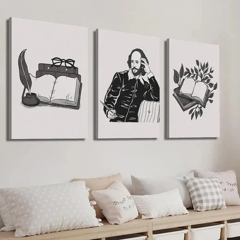 3pcs Shakespeare Plant Leaf Book Illustration Wall Art Set Canvas Unframed - High Quality Print 100% Australian Made Wall Canvas