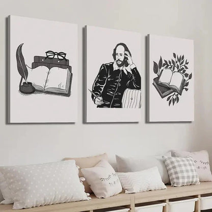 3pcs Shakespeare Plant Leaf Book Illustration Wall Art Set Canvas Unframed - High Quality Print 100% Australian Made Wall Canvas