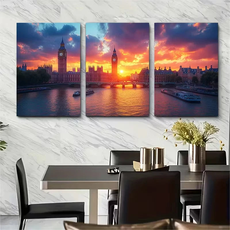 3pcs Sunset London City Skyline Metal Print Ready to Hang Art