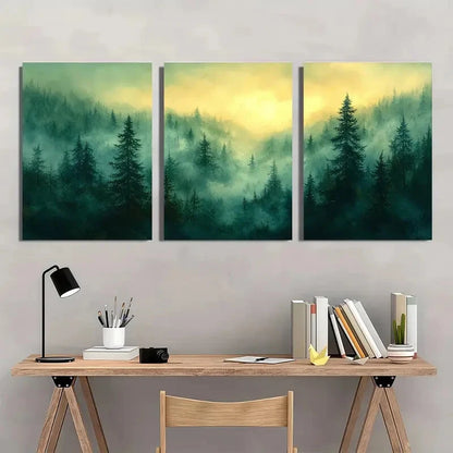 3pcs Vermont Landscape Foggy Forest Scene Metal Print Ready to Hang Art - Bella Home Decor