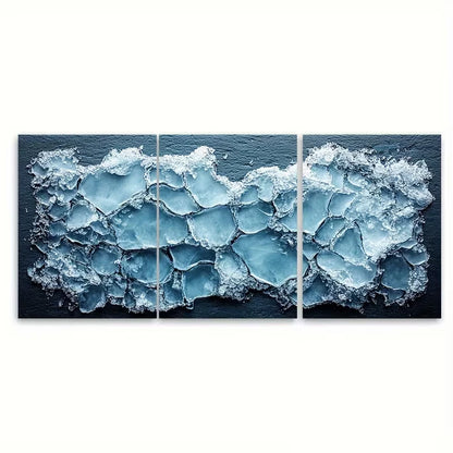 3pcs Cracked Ice on Water Metal Print Ready to Hang Art
