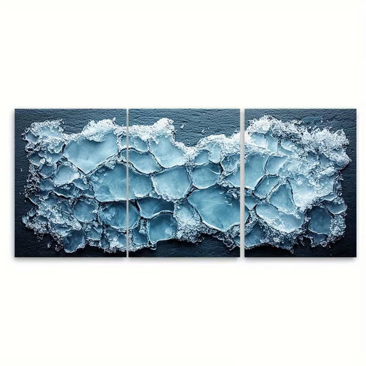 3pcs Cracked Ice on Water Metal Print Ready to Hang Art