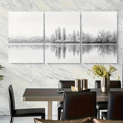 3pcs Snowy Trees and Reflections Metal Print Ready to Hang Art