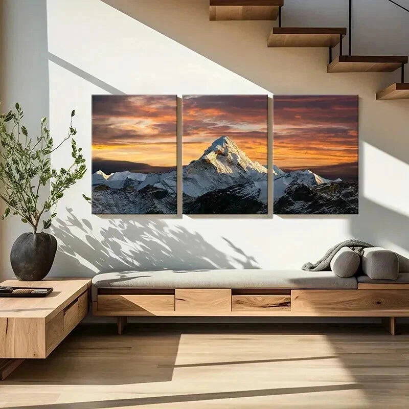 3pcs Natural Landscape Snow Mountains Sunset Wall Art Set Canvas Framed 50x70cm - High Quality Print 100% Australian Made Wall Canvas Ready to Hang - Bella Home Decor