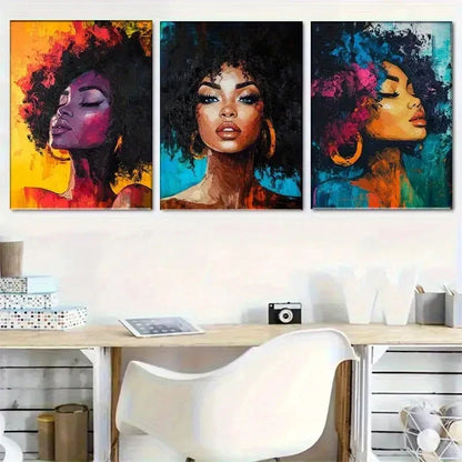 3pcs Diverse Artistic Styles of Black Women Metal Print Ready to Hang Art - Bella Home Decor