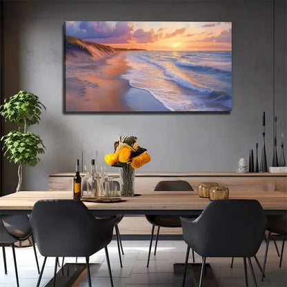 White Wave Sunset Wall Art Canvas Office Home Room Framed 120x60cm