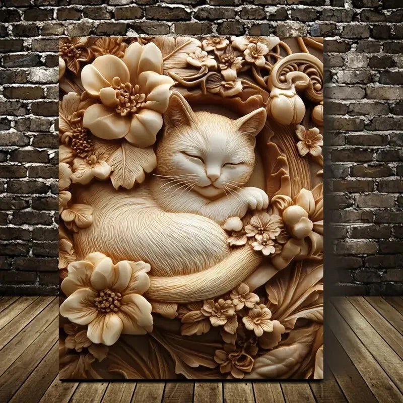 Thai Royal Cat Among Blooming Flowers 40x60cm Metal Print Ready to Hang - Bella Home Decor