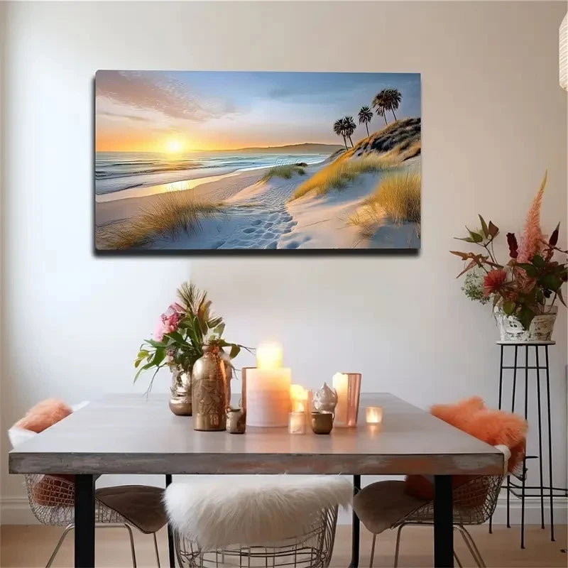 Abstract Beach Footprints Wall Art Canvas Office Home Room Framed 120x60cm