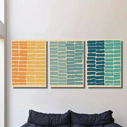 3pcs Abstract Horizontal Stripes, Metal Print Ready to Hang Art