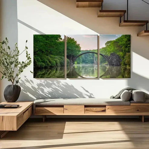 3pcs Serene Lake & Devils' Bridge Landscape Wall Art Set Canvas Unframed - High Quality Print 100% Australian Made Wall Canvas