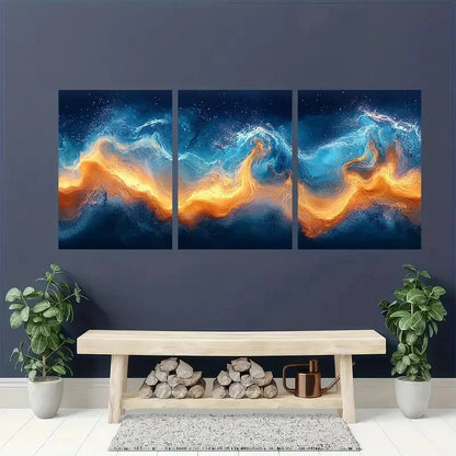 3pcs Abstract Ocean Waves Blue Fluid Art Metal Print Ready to Hang Art - Bella Home Decor