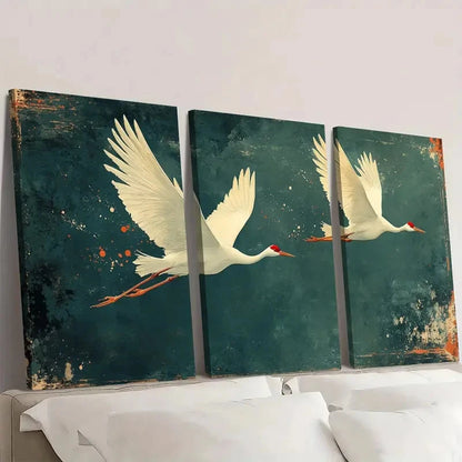3pcs Vintage Asian Bird Elegant Crane Decor SA Wall Art Set Canvas Framed 40x60cm - High Quality Print 100% Australian Made Wall Canvas Ready to Hang