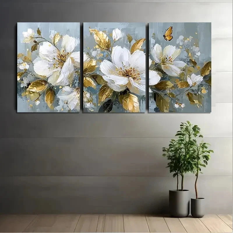3pcs Golden Butterfly And Leaves Wall Art Set Canvas Framed 60x90cm - High Quality Print 100% Australian Made Wall Canvas Ready to Hang